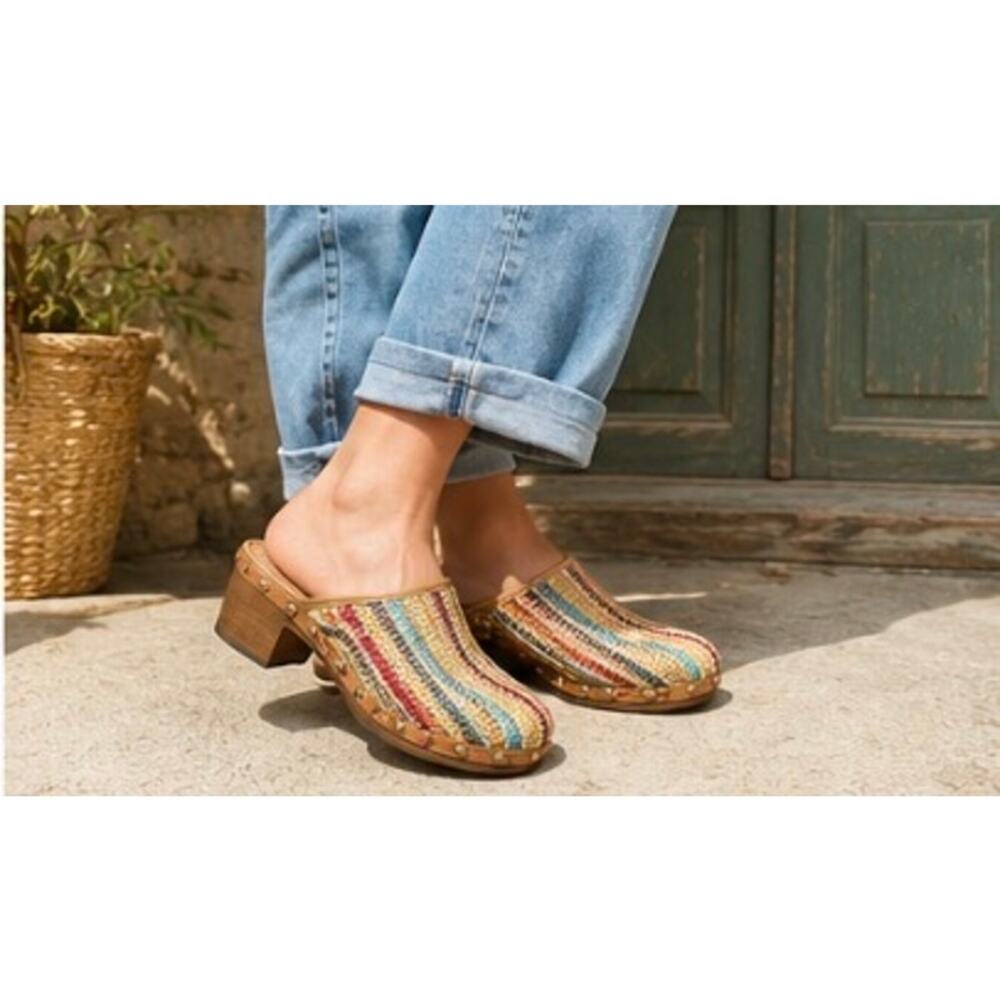 Sandro Rosi Made In Italy Raffia Mule Clogs EU 39 Coastal Boho Heels - Picture 8 of 9